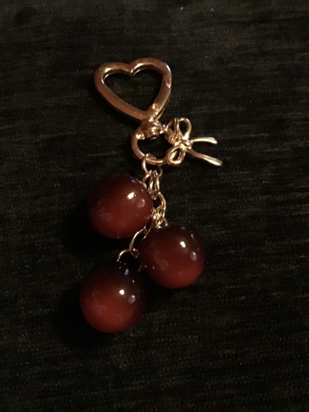 Gold Heart Keychain with Cherry Red Bead Charms
